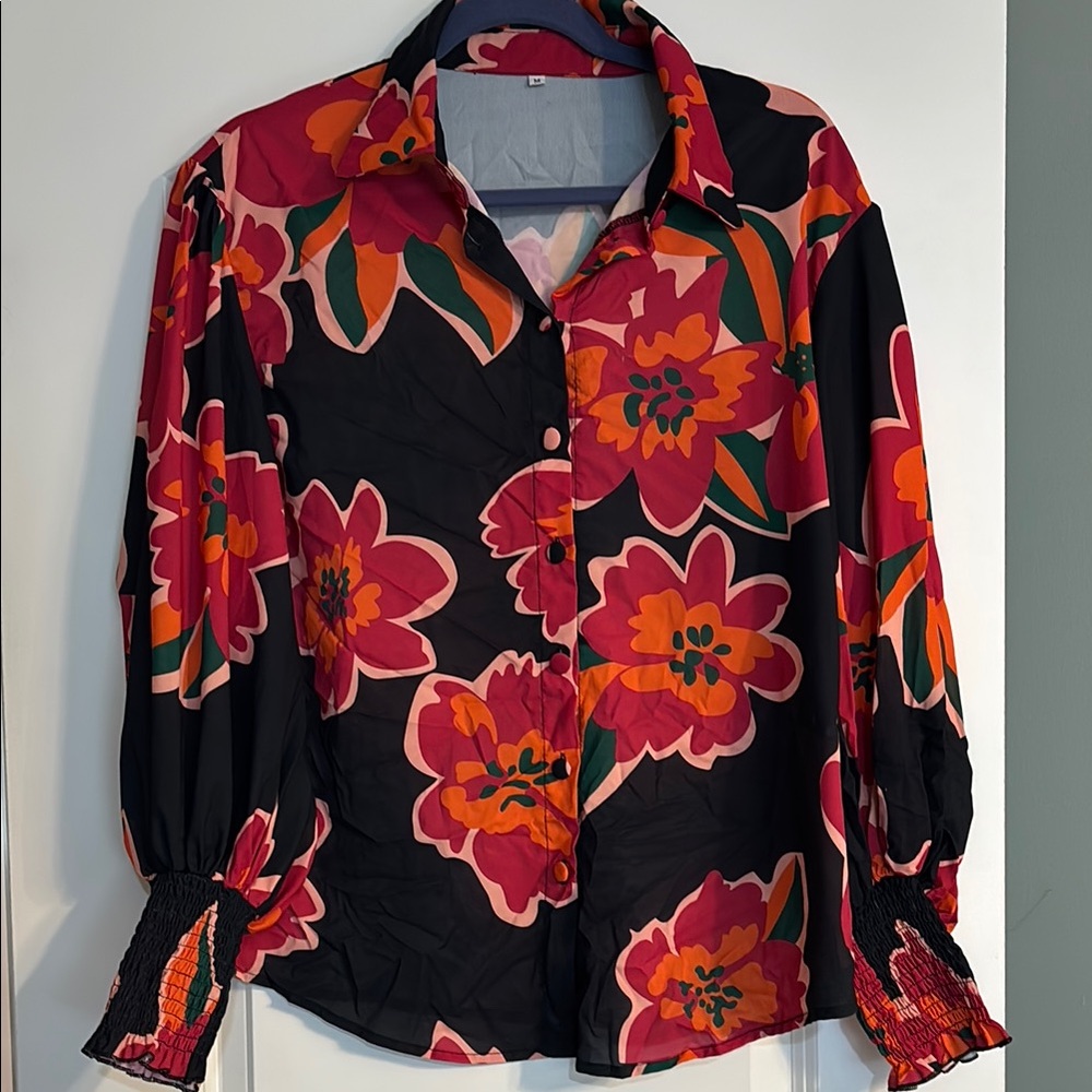 Floral Black and Red Women's Top